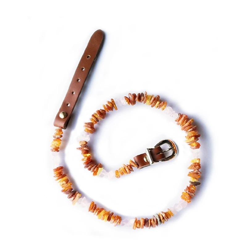 Bio Pet Store COLLARE ANTIPARASSITARIO ALL'AMBRA BALTICA NATURALE CON QUARZO ROSA