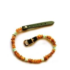 Bio Pet Store COLLARE ANTIPARASSITARIO IN AMBRA BALTICA NATURALE CON AMAZZONITE